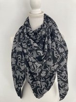 Driehoek sjaal Letters zwart grijs 190 cm x 92 cm