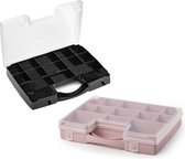 Forte Plastics - 2x boîtes de rangement/boîtes de tri - plastique à 13 compartiments - 27 x 20 x 3 cm - noir et vieux rose