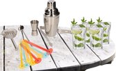 Cocktailshaker set RVS 6-delig inclusief 4x cocktailglazen 350 ml - Zelf cocktails maken