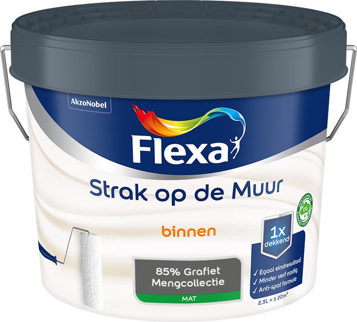 Flexa - Strak op de muur - Muurverf - Mengcollectie - 85% Grafiet - 2,5 liter