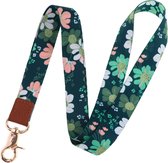 Keycords - stevig keycord flowers green - lanyard - sleutelhanger - sleutelkoord - bloemen