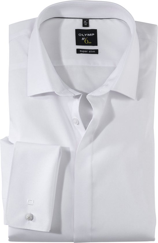 OLYMP No. Six super slim fit overhemd - dubbele manchet - wit - Strijkvriendelijk - Boordmaat: 36