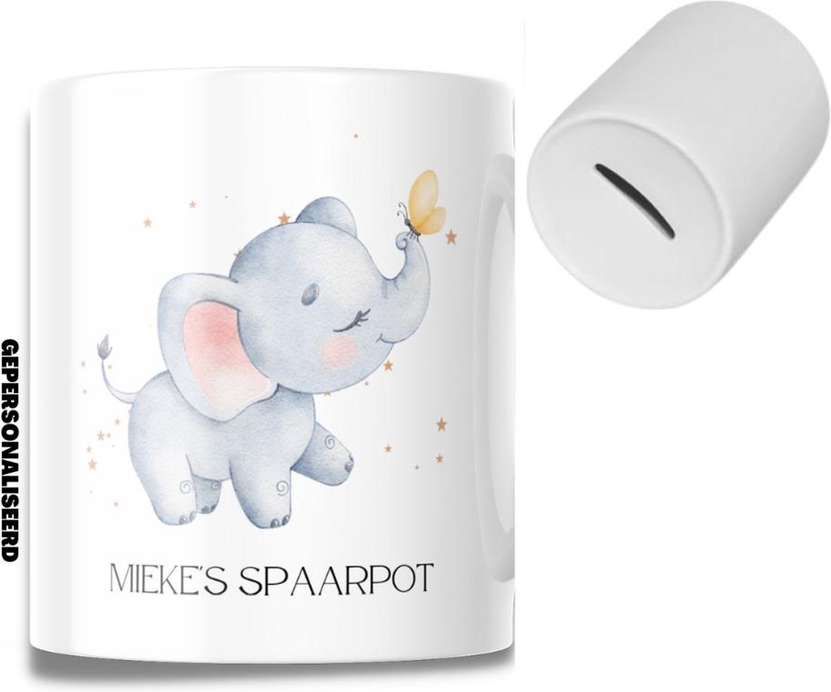 Goedkoopste Gepersonaliseerde Spaarpot - Baby - Kraam Cadeau - Geschenk - Olifant - Bedrukt