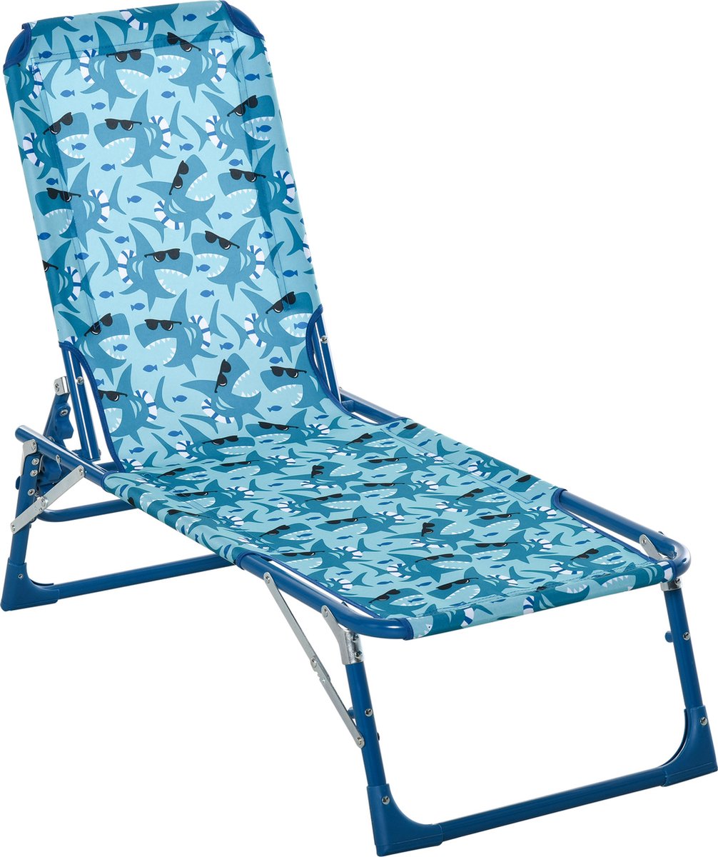 Outsunny Ligstoel voor kinderen 180 ° verstelbaar, opvouwbaar tuinstoel voor 2-6 jaar blauw 312-028-1