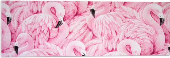 WallClassics - Acrylglas - Getekende Roze Flamingos - 90x30 cm Foto op Acrylglas (Wanddecoratie op Acrylaat)