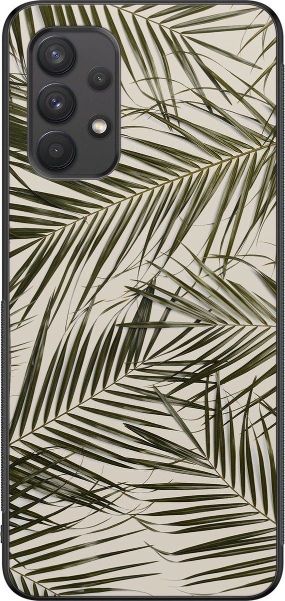 Leuke Telefoonhoesjes - Hoesje geschikt voor Samsung Galaxy A32 4G - Palm leaves - Backcover zwart - Planten - Groen