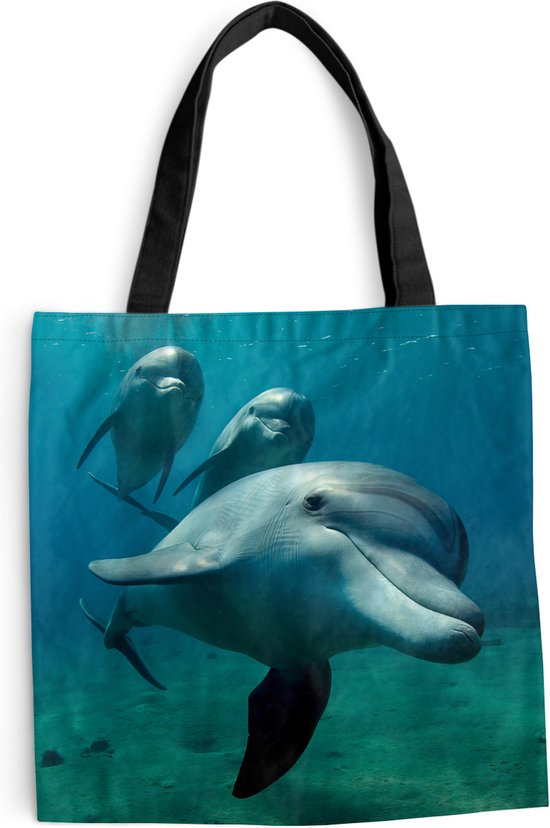 Sac bandoulière - Sac de plage - Shopper Water - Dauphin - Blauw - 45x45 cm - Sac coton