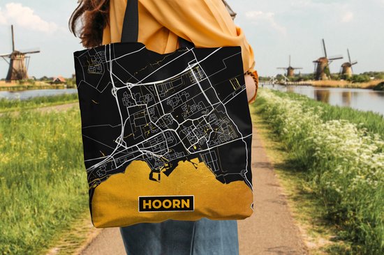 Sac bandoulière - Sac de plage - Shopper City Map - Corne - Or - Zwart - 40x40 cm - Sac en coton