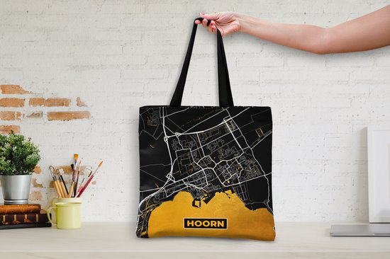 Sac bandoulière - Sac de plage - Shopper City Map - Corne - Or - Zwart - 40x40 cm - Sac en coton