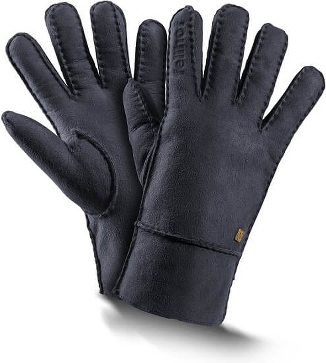 Fellhof Trend warme handschoenen winter dames en heren maat 7 - nachtblauw - lamswol - lamsleder - gevoerd
