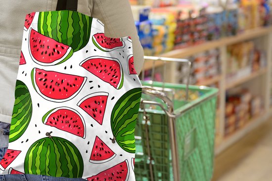 MuchoWow® Schoudertas - Strandtas - Big Shopper - Boodschappentas - Patroon - Watermeloen - Pit - Fruit - 40x50 cm - Katoenen tas
