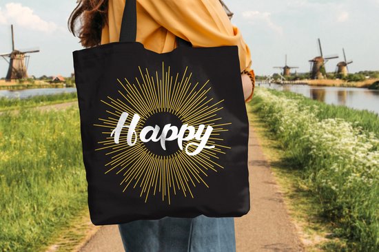 Sac bandoulière - Sac de plage - Shopper Proverbes - Happy - Citations - 40x40 cm - Sac en coton