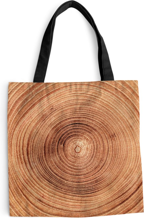 MuchoWow® Schoudertas - Strandtas - Big Shopper - Boodschappentas - Een close up van de boomringen van een boomstam - 45x45 cm - Katoenen tas