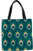 Sac à Bandoulière - Sac de Plage - Design Shopper - Paon - Ressorts - Vert - Blauw - 45x45 cm - Sac en Coton