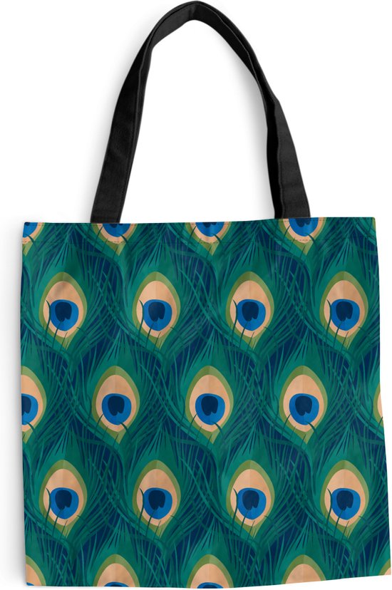 Sac à Bandoulière - Sac de Plage - Design Shopper - Paon - Ressorts - Vert - Blauw - 45x45 cm - Sac en Coton