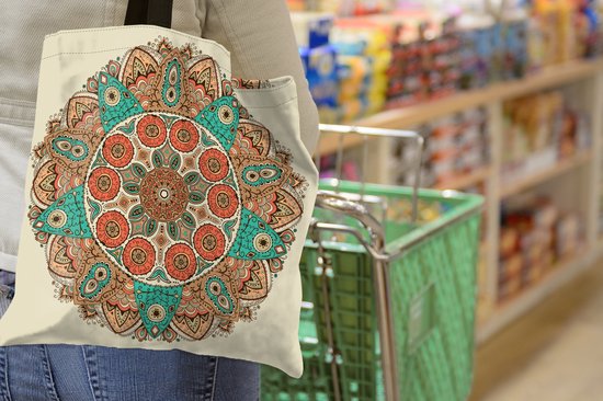 Sac bandoulière - Sac de plage - Shopper Mandala - Motifs - Paon - 45x45 cm - Sac en coton