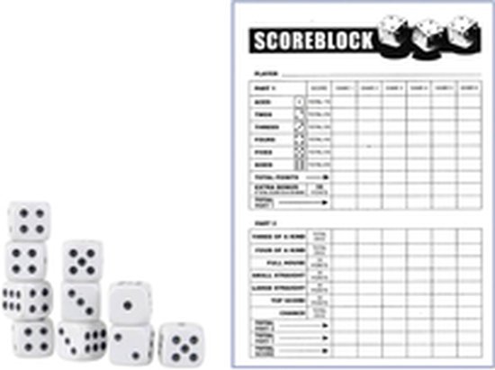 Afbeelding van het spel Yahtzee Scoreblok + 10x Witte Dobbelstenen - Spel voor op Reis - Scoreblock - Dobbelspellen - Spellen