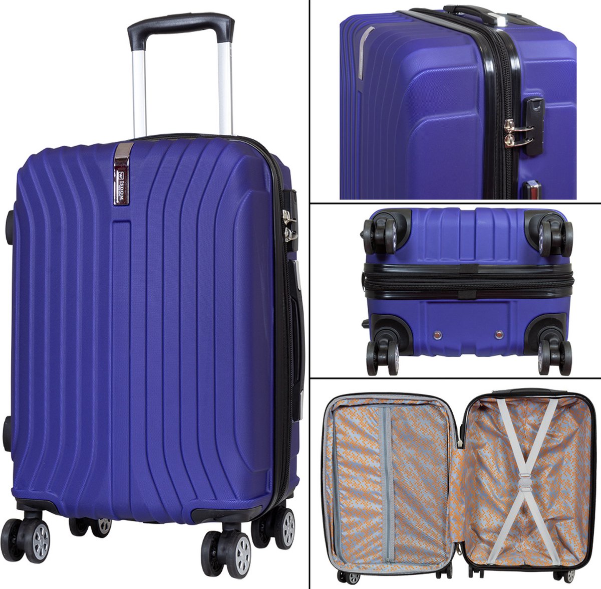Koffer Almeria maat L - Reiskoffer met cijferslot - Koffer op 4 dubbele zwenkwielen - Stevig ABS - Blauw - ca. 74x48x29 cm - Ruimbagage