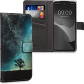 kwmobile telefoonhoesje geschikt voor Motorola Moto G62 5G - Backcover voor smartphone - Hoesje met pasjeshouder in blauw / grijs / zwart - Sterrenstelsel en Boom design