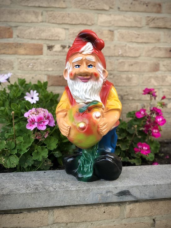 Kabouter appel 43 cm hoog - polyester - polyresin -polystone - tuinkabouter - hoogkwalitatieve kunststof - decoratiefiguur - interieur - accessoire - voor binnen - cadeau - geschenk - tuinfiguur - tuinbeeldje - tuindecoratie