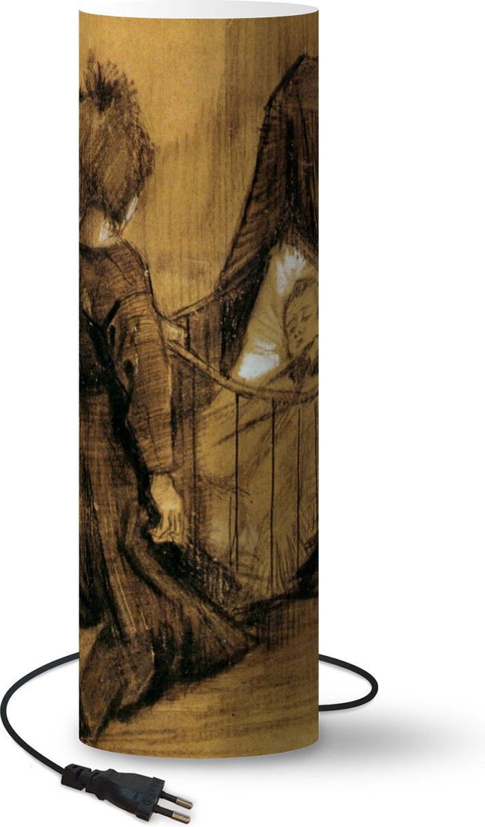 Lamp - Nachtlampje - Tafellamp slaapkamer - Meisje geknield bij een wieg - Vincent van Gogh - 60 cm hoog - Ø19.1 cm - Inclusief LED lamp
