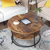 Signature Home salontafel rond, Woonkamertafel,Sofatafel met plank, Gemakkelijke montage, Metaal, Industrieel ontwerp, vintage bruin-zwart