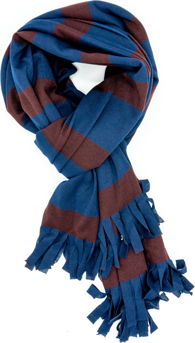 Sjaal - grote sjaal - Hublot - gestreepte sjaal - Stola - Blauw met Bordeaux streep - streepsjaal - bretonse sjaal - brede sjaal - kado vrouw -