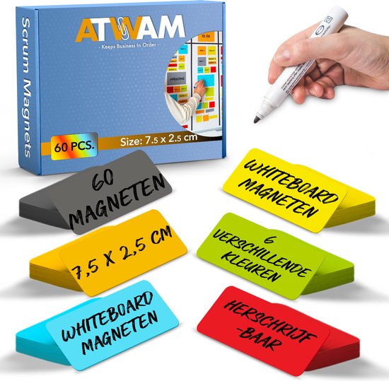 ATWAM Scrum Magneten - 60 stuks - Voor Whiteboard, Magneetbord, Memobord of...