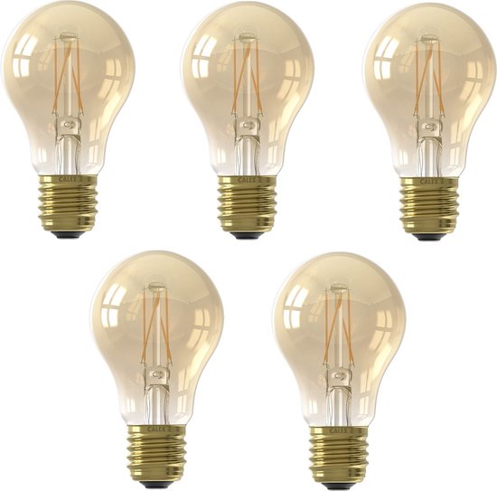 5 stuks Calex LED lamp E27 7.5W 806lm Goud 2100K Dimbaar A60