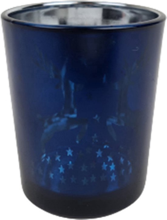 Theelichthouder Rendier - Blauw / Zilver - Glas - 5,5 x 6,5 cm - Theelicht - Decoratie