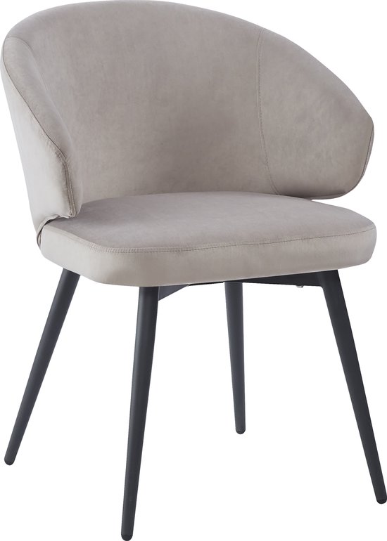 HTfurniture-Bull Chaise de Salle à Manger en Velours Gris Clair avec Pied Noir