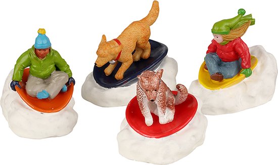 Lemax - Dog Snow Saucer Fun, Set Of 4 - Kersthuisjes & Kerstdorpen