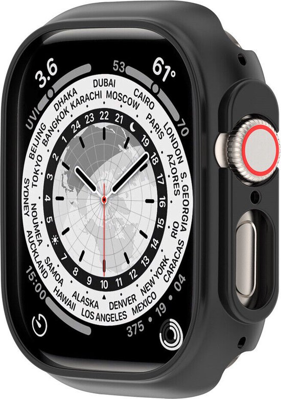Strap-it PC Hardcase bescherming - Geschikt voor Apple Watch case 49 mm - Hoesje geschikt voor Apple Watch Ultra case - Zwart - iWatch cover voor maat 49 mm