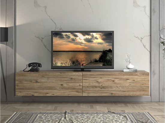 Hoppa! Vega Zwevende TV Kast - TV meubel 200x45x30 cm - Atlantic Pine /  Black | bol.com