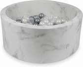Piscine à balles ronde - marbre - 90x40 cm - avec 300 boules en nacre, transparentes et argentées