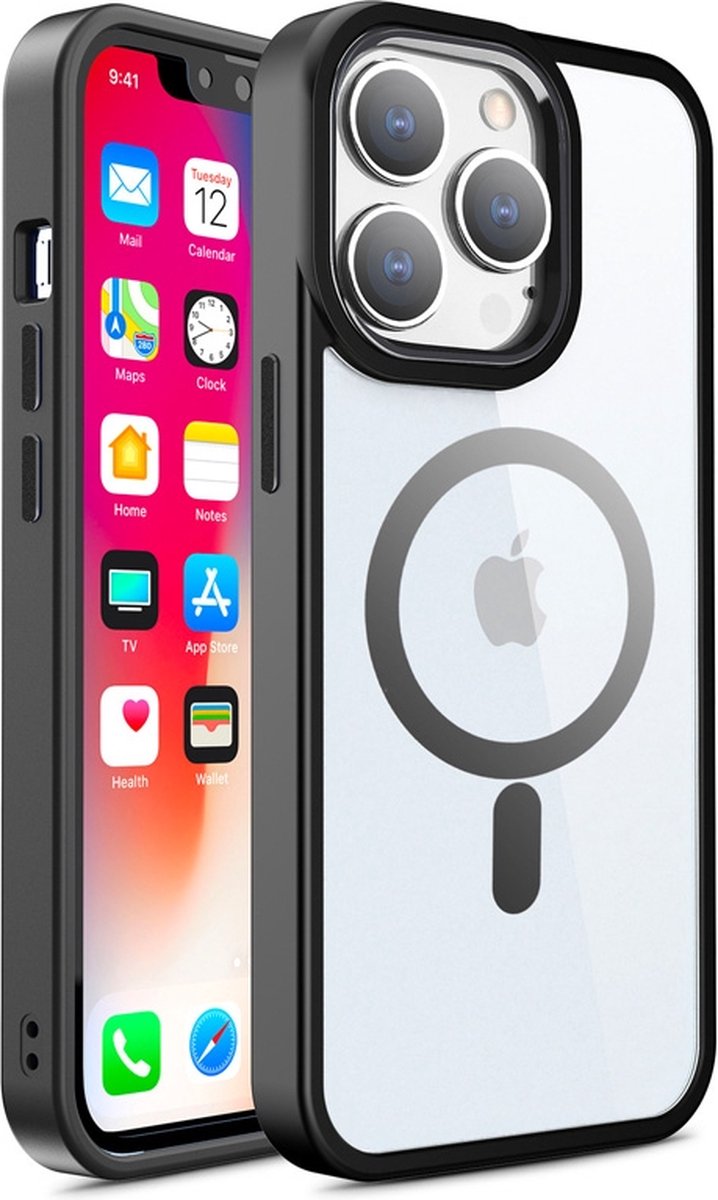 Mobiq - Clear Hybrid MagSafe hoesje iPhone 14 - transparant/zwart