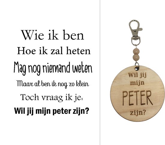 Sleutelhanger Wil jij mijn Peter zijn? | beige | wie ik ben | peter vragen | peter worden | peetoom vragen | peetoom worden