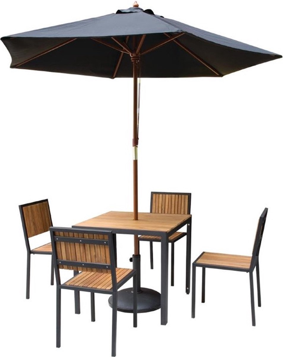 Bolero Vierkante Stalen En Acaciahouten Tafel 80x80cm DS152 Bruin; Zwart