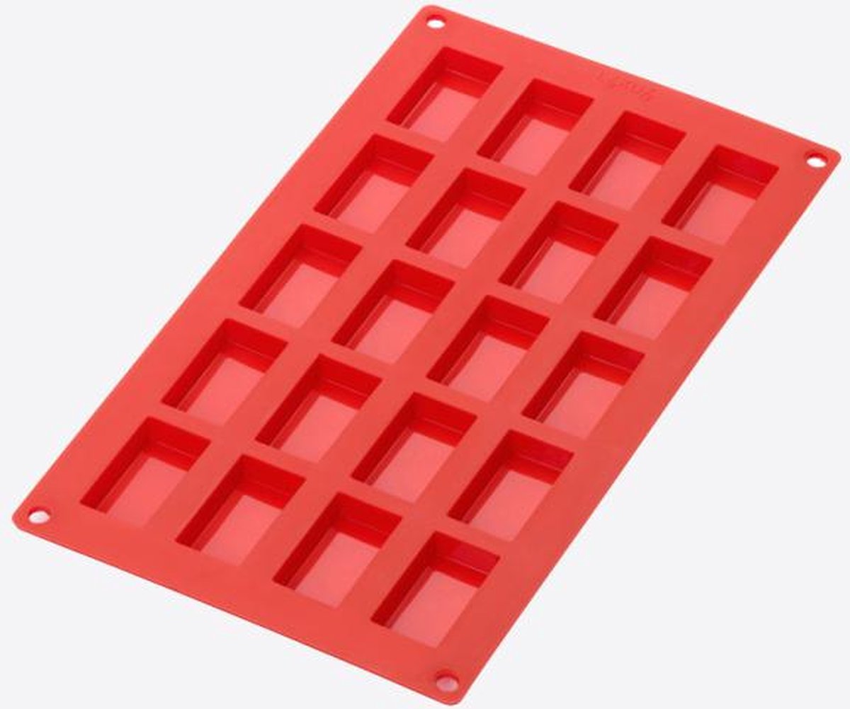 Lékué bakvorm uit silicone voor 20 financiers rood 8.5x4.3x1.2cm