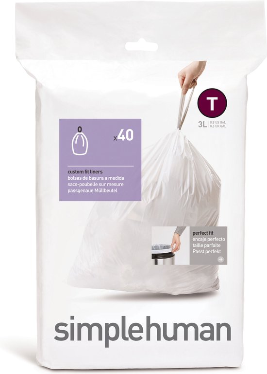 Simplehuman Code T Afvalzakken - 3 liter - 40 stuks - met Trekband - Wit