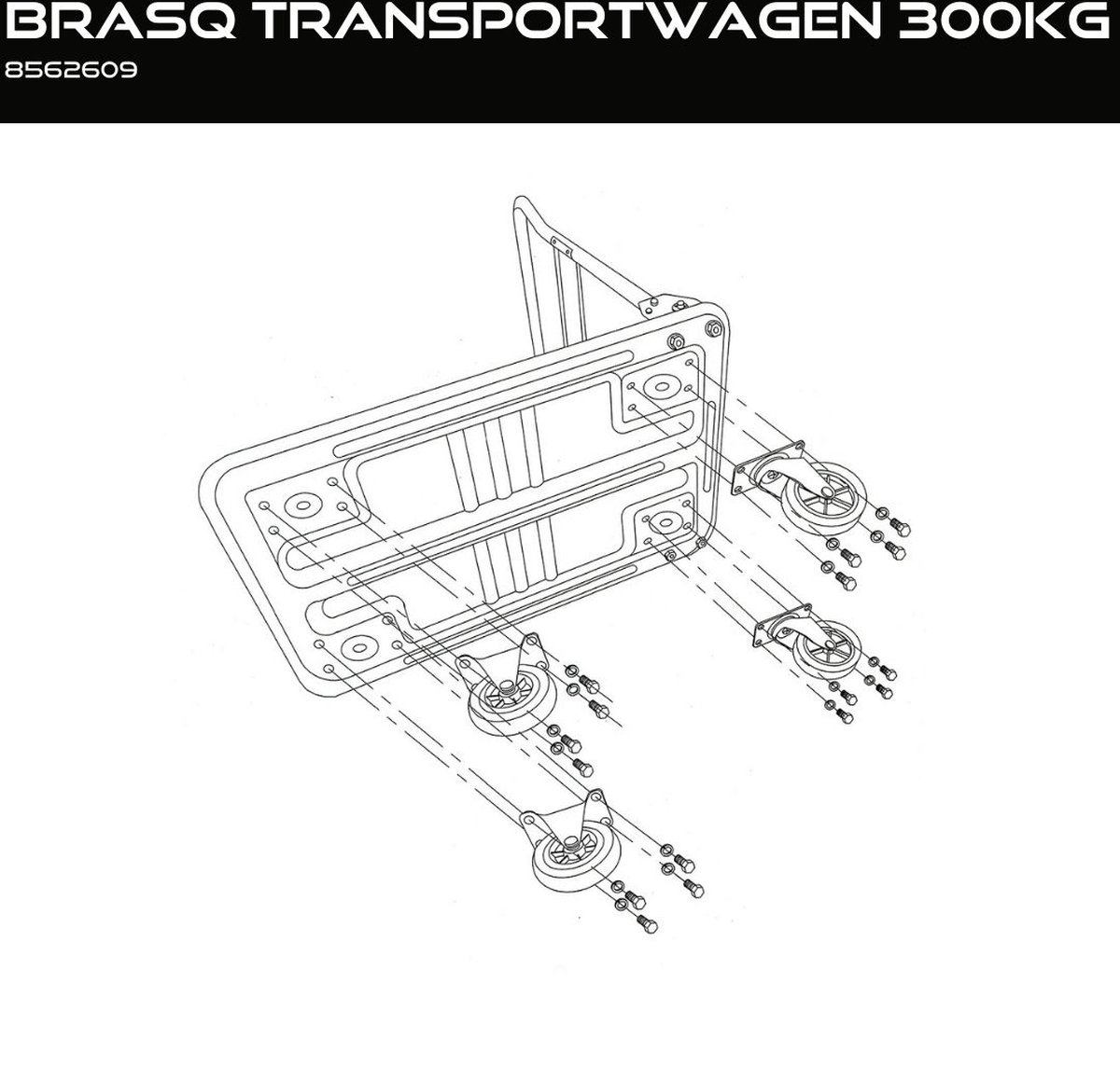 BRASQ Plateauwagen Inklapbaar - Draagvermogen 300 KG - Transportkar - Transportwagen - Magazijnwagen - Platformwagen – foto 8