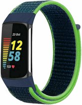 Nylon Smartwatch bandje - Geschikt voor Fitbit Charge 5 / Fitbit Charge 6 nylon bandje - lime - Strap-it Horlogeband / Polsband / Armband