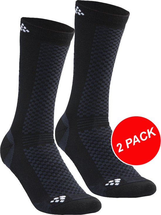 Craft Mid Socks (pack de 2) Chaussettes de sports d'hiver - Taille 37-39 - Unisexe - noir