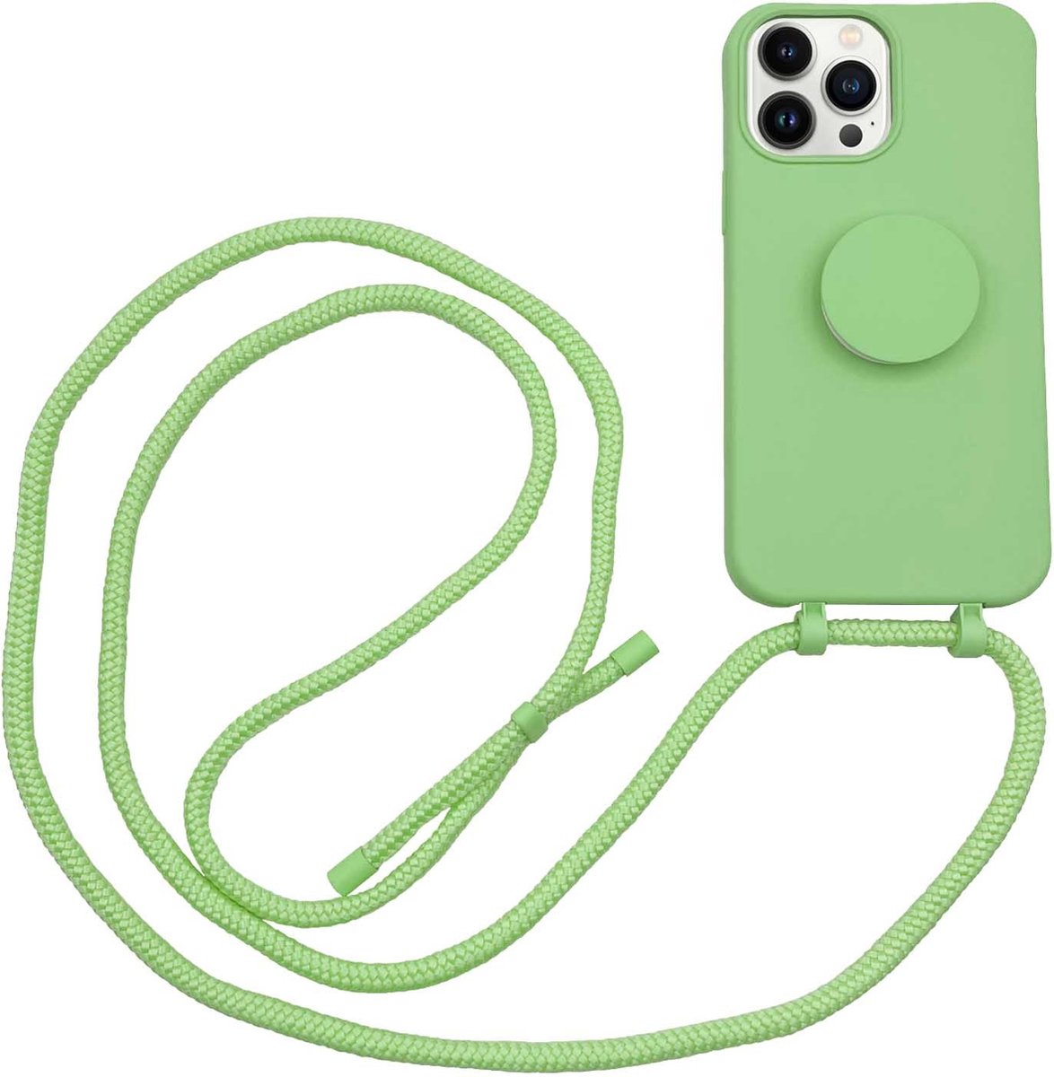Høyde - Geschikt voor iPhone 13 Pro - Telefoonhoes met koord + Socket houder - Lime Groen