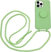 Høyde - Geschikt voor iPhone 13 Pro - Telefoonhoes met koord + Socket houder - Lime Groen