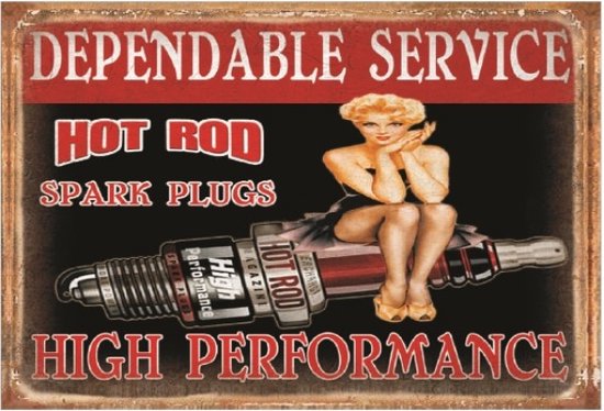 Wandbord - Dependable Service Hot Rod Spark Plugs - Leuk Voor In De Garage