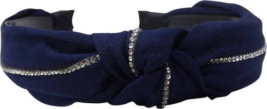 Jessidress® Dames Haar Diadeem Foulard Style Hoofdband met strass - Donker Blauw
