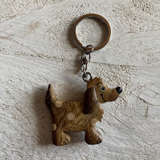 Sleutelhanger Hond. Hout. 5.5 x 5 cm.