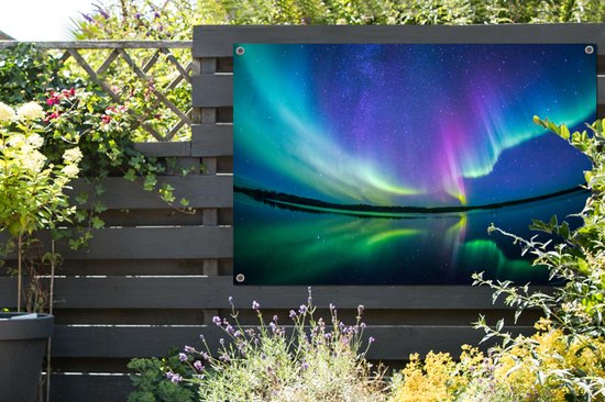 Affiche de jardin Aurores boréales avec reflet 120x80 cm - Toile de jardin / Toile d'extérieur / Peintures d'extérieur (décoration de jardin)