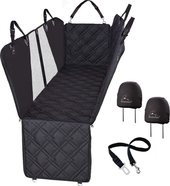 Meadowlark® Beige hondendeken voor auto achterbank, Waterdicht! Robuust honden autostoelhoes, Deuren en hoofdsteun bescherming, Extra gewatteerd, universele maat